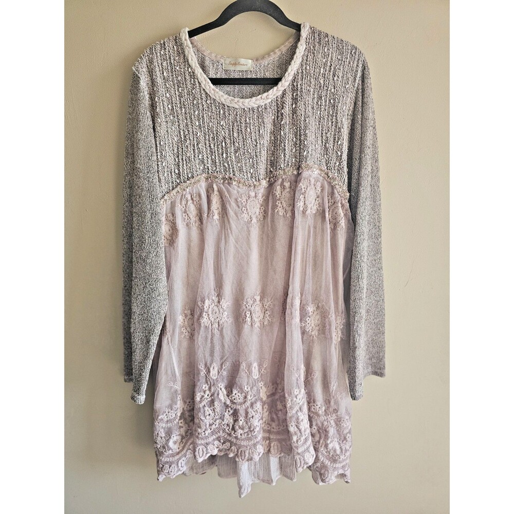 Simply Couture Boho Lace Tunic Dress Womens Sheer Overlay Cottagecore sz Med